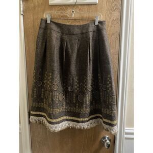 Peter Nygard Wool Embroidered Brocade Textured Skirt Removable Fur Trim Size 10